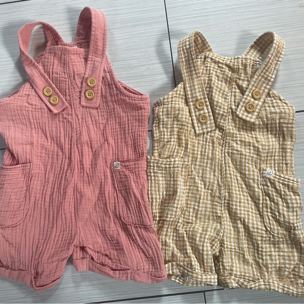 Gauze Rompers - Button Strap Overalls (Pair)